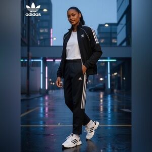 Adidas Women's Black Joggers with White Stripes Loose Fit Tapered Leg 7/8 size S